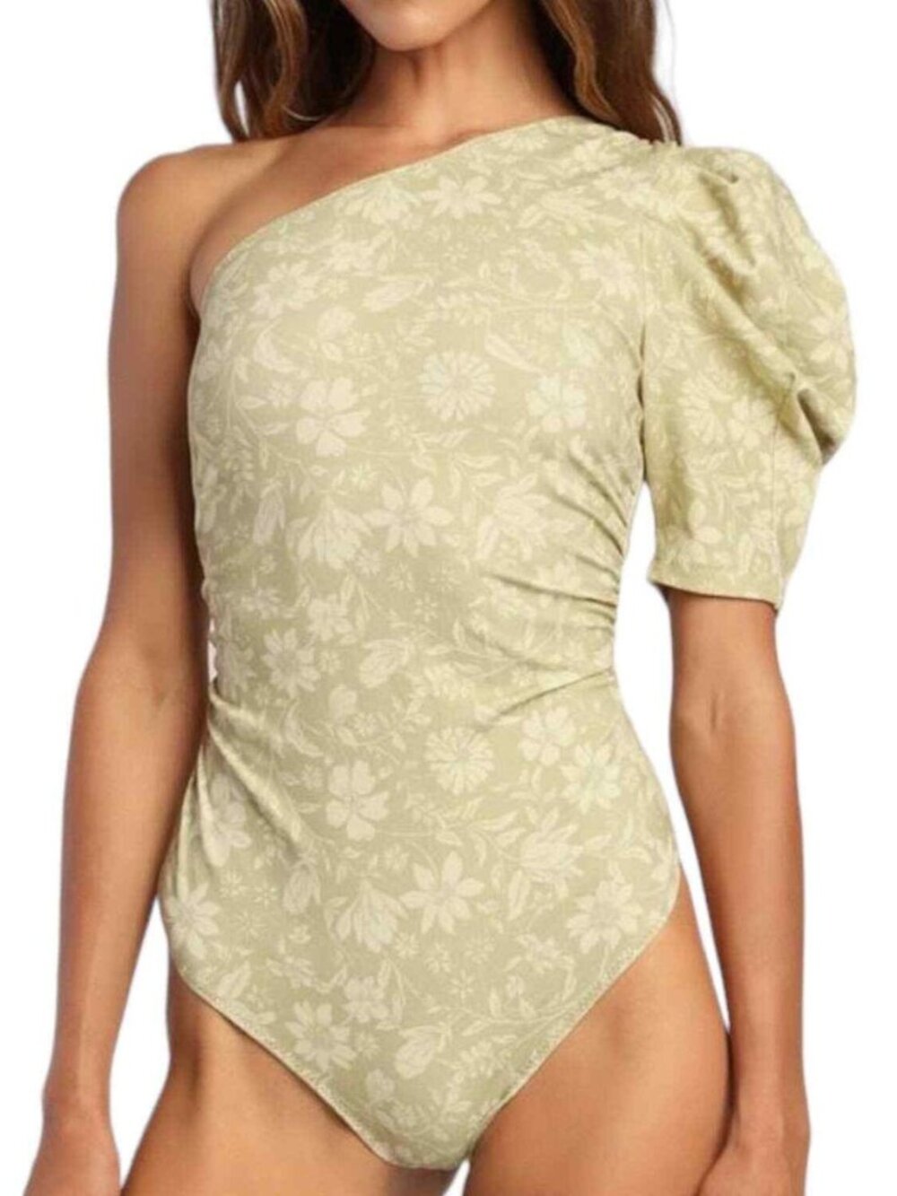NWT Free People Somethin Bout You Green Floral One-Shoulder Bodysuit